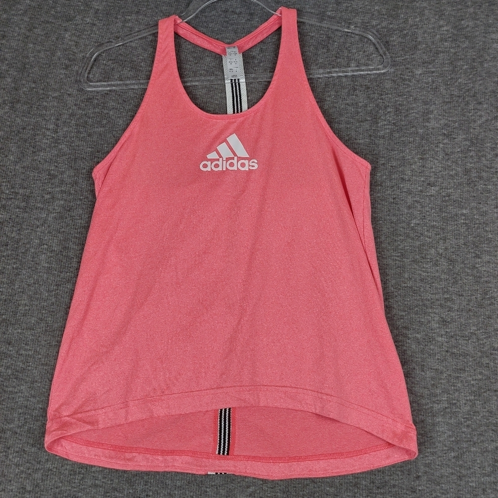 ADIDAS WOMENS PINK WHITE RACERBACK SCOOP NECK ATHLETIC TANK TOP SIZE XS